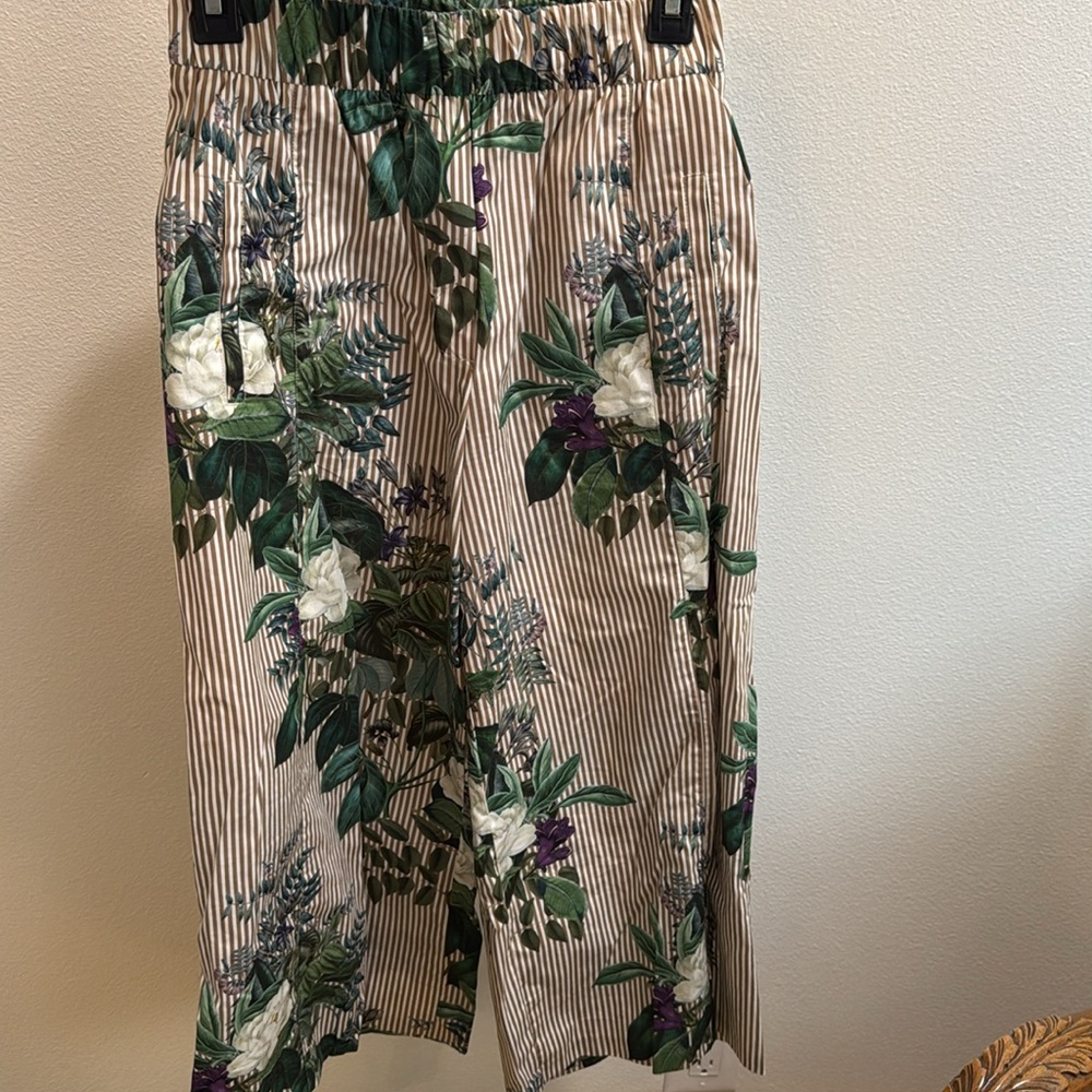 Zara Woman Floral Elastic Waistband Pants Sz XS